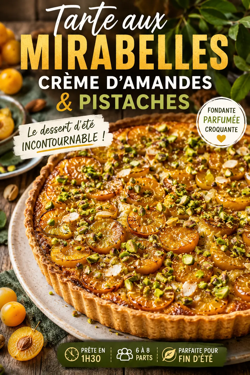 Tarte aux mirabelles, crème d'amandes et pistaches — le dessert d'été incontournable