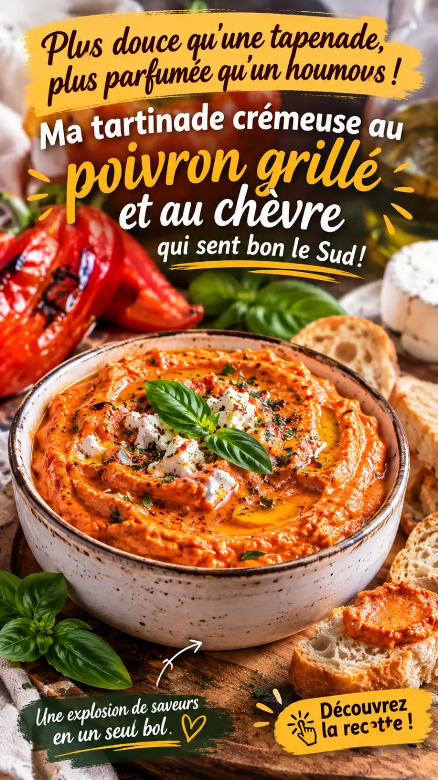 Tartinade crémeuse au poivron grillé et au chèvre : la recette qui sent bon le Sud