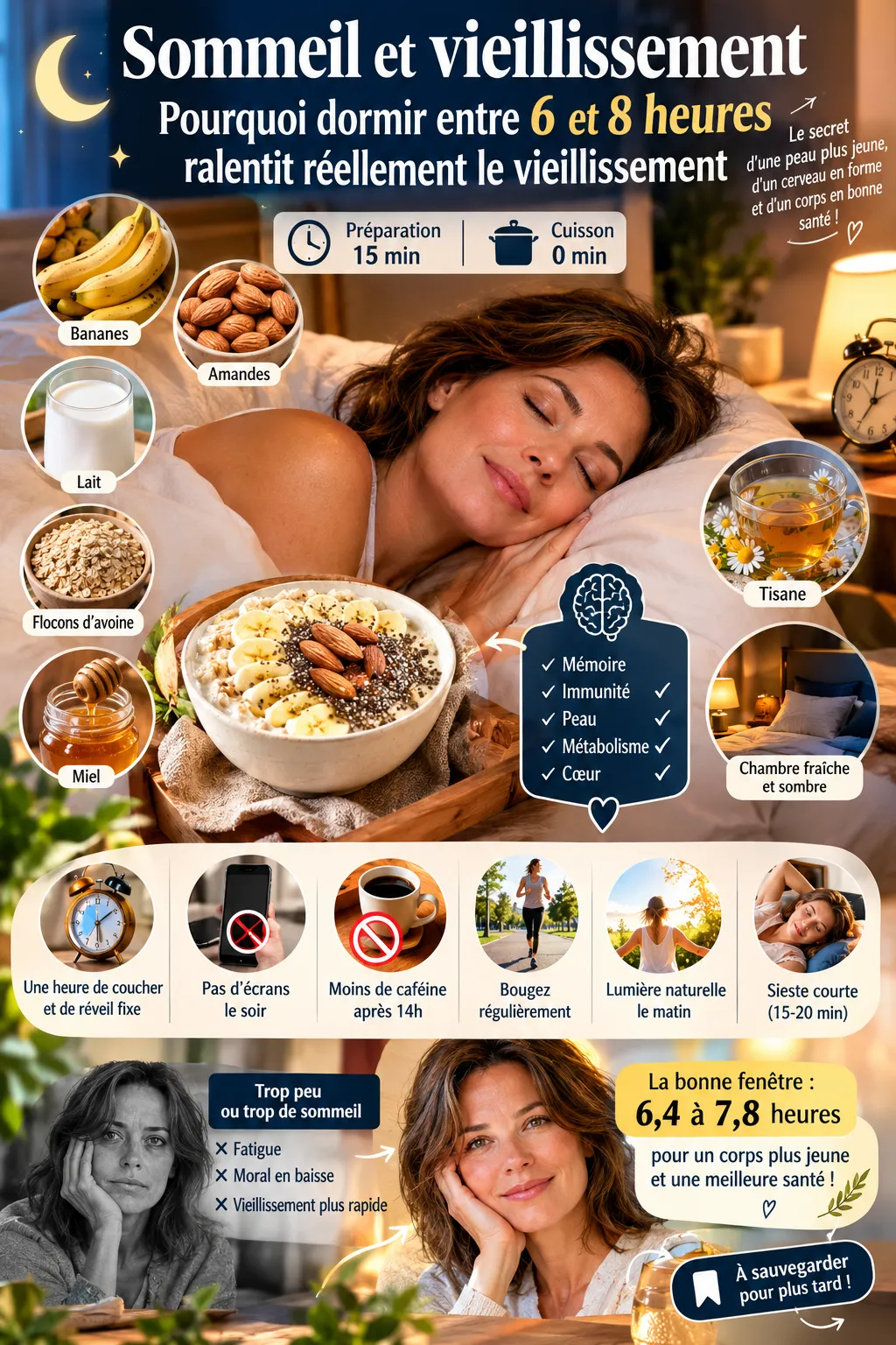 Sommeil et vieillissement : pourquoi dormir entre 6 et 8 heures ralentit réellement le vieillissement
