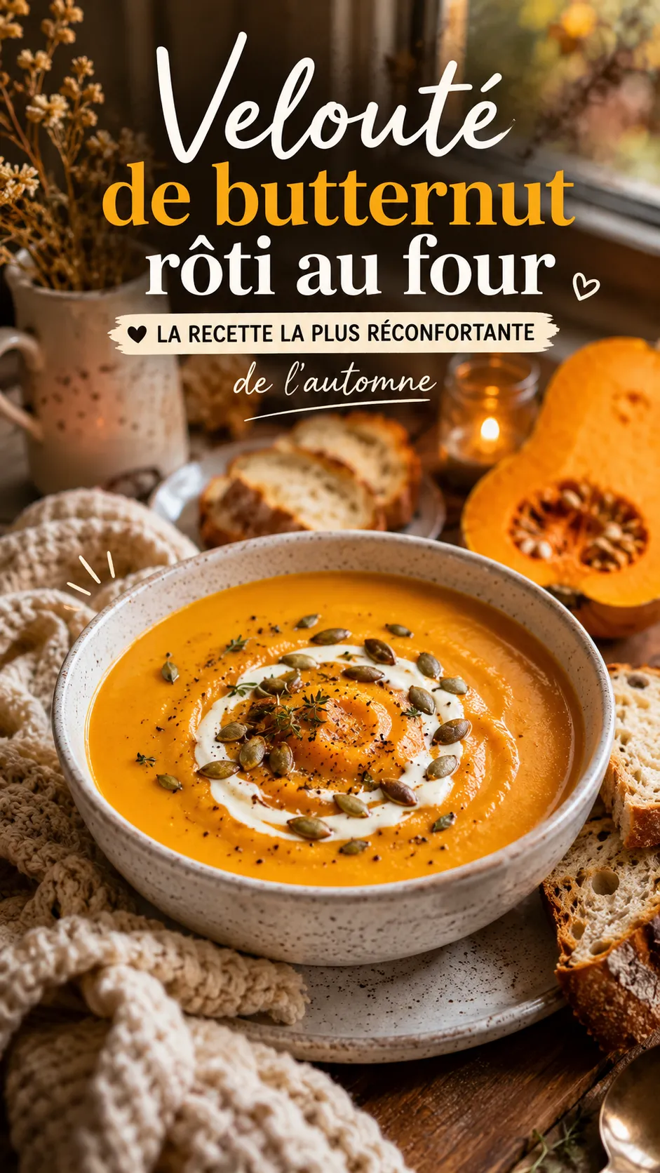 Velouté de butternut rôti au four — recette réconfortante d'automne (velours parfait)