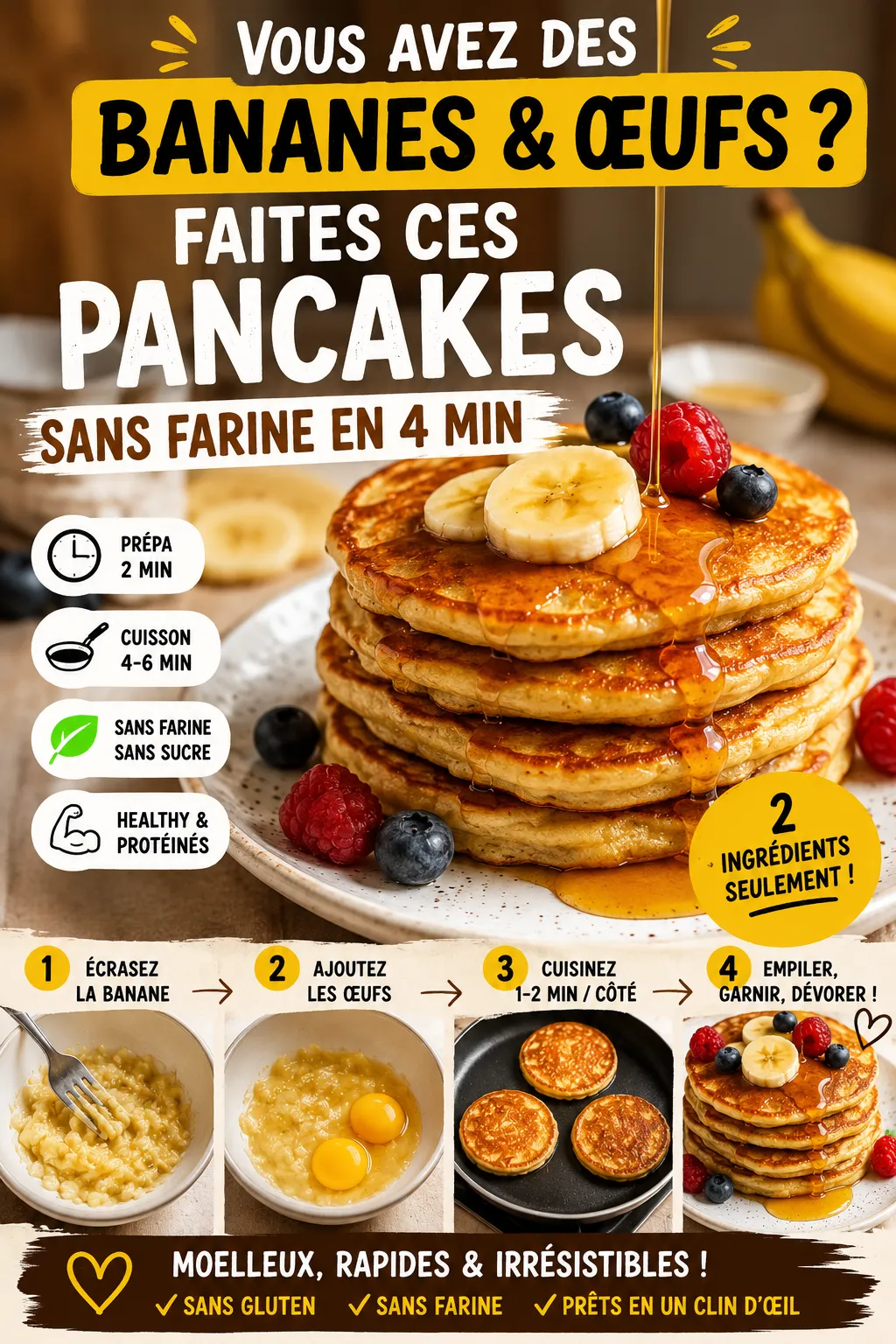 Vous Avez Des Bananes Et Des Œufs ? Faites Ces Pancakes Sans Farine En 4 Min