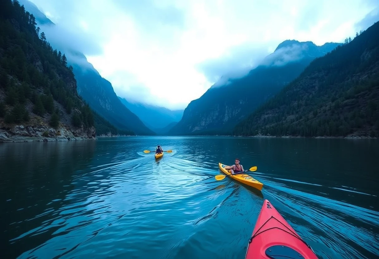 Kayakistes explorant les gorges du lac de Quinson, falaises majestueuses