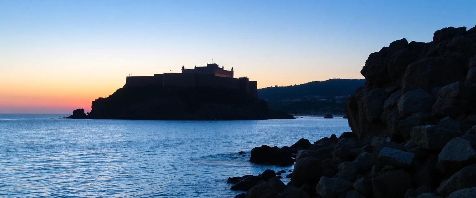 Citadelle de Corte perchée sur son éperon rocheux au coucher du soleil