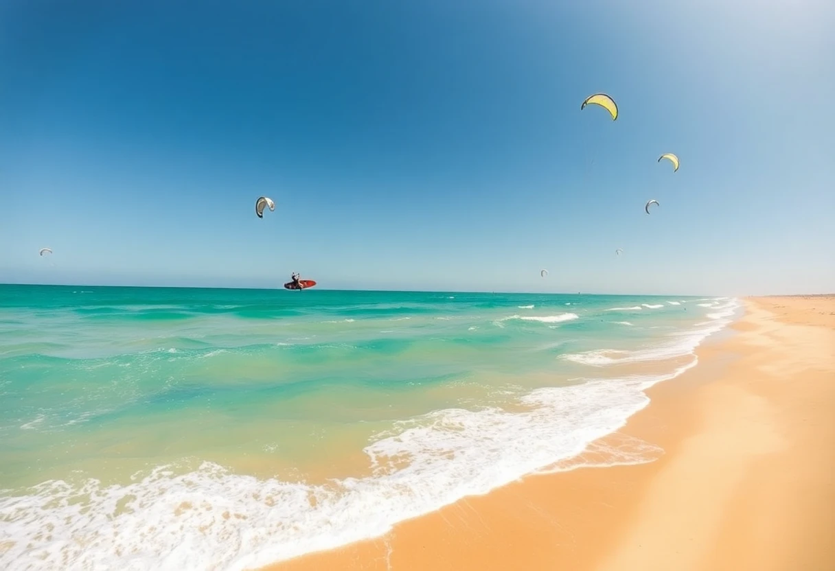 Kitesurfers en action sur la plage d'Essaouira