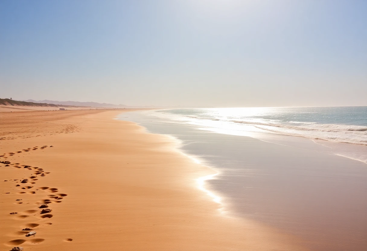 Longue plage de sable doré à Essaouira avec vue sur l'océan