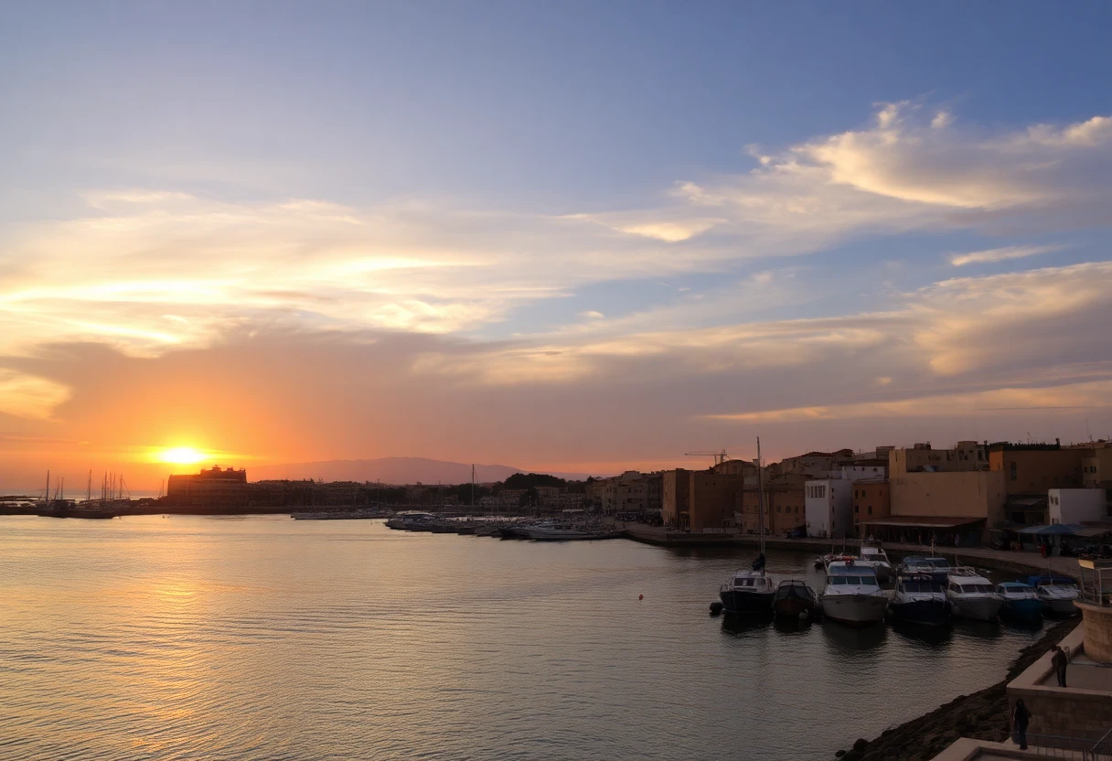 Magnifique coucher de soleil sur le port d'Essaouira