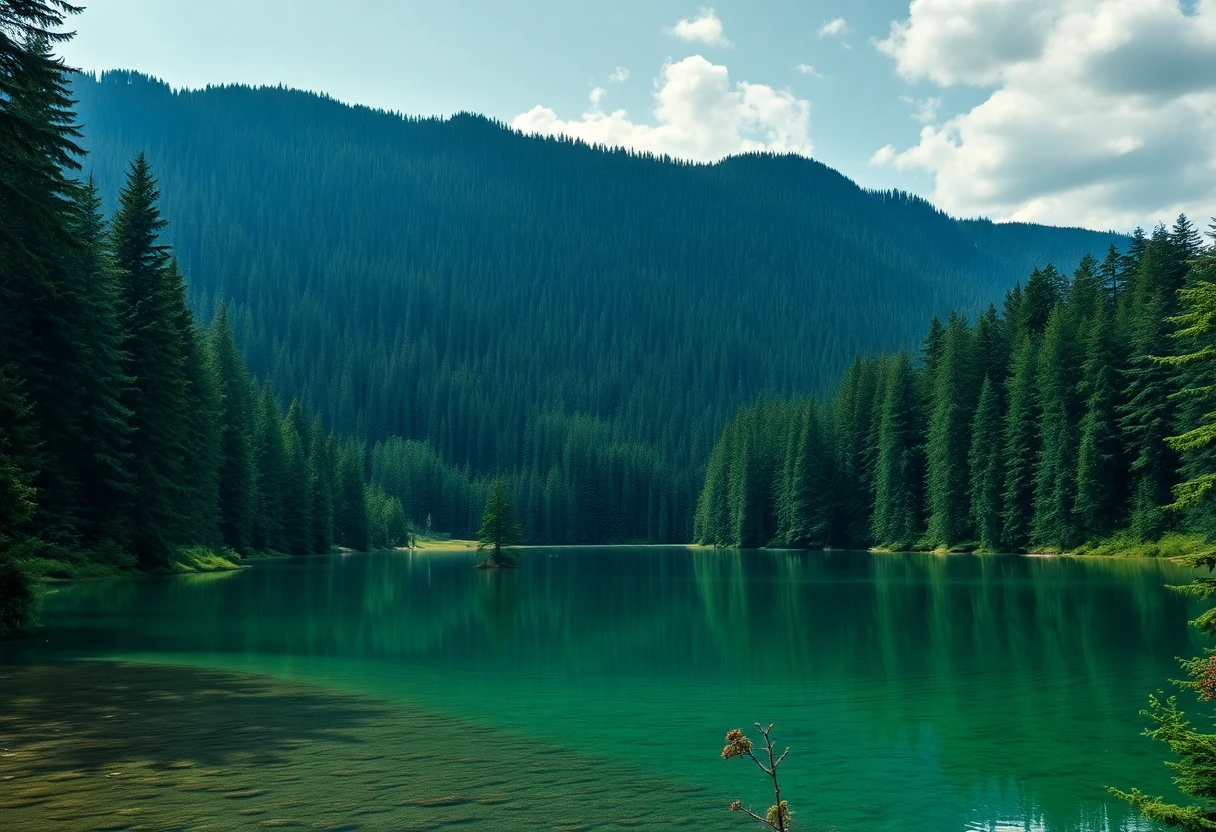 Paysage époustouflant de la Forêt-Noire avec des sapins denses et un lac cristallin