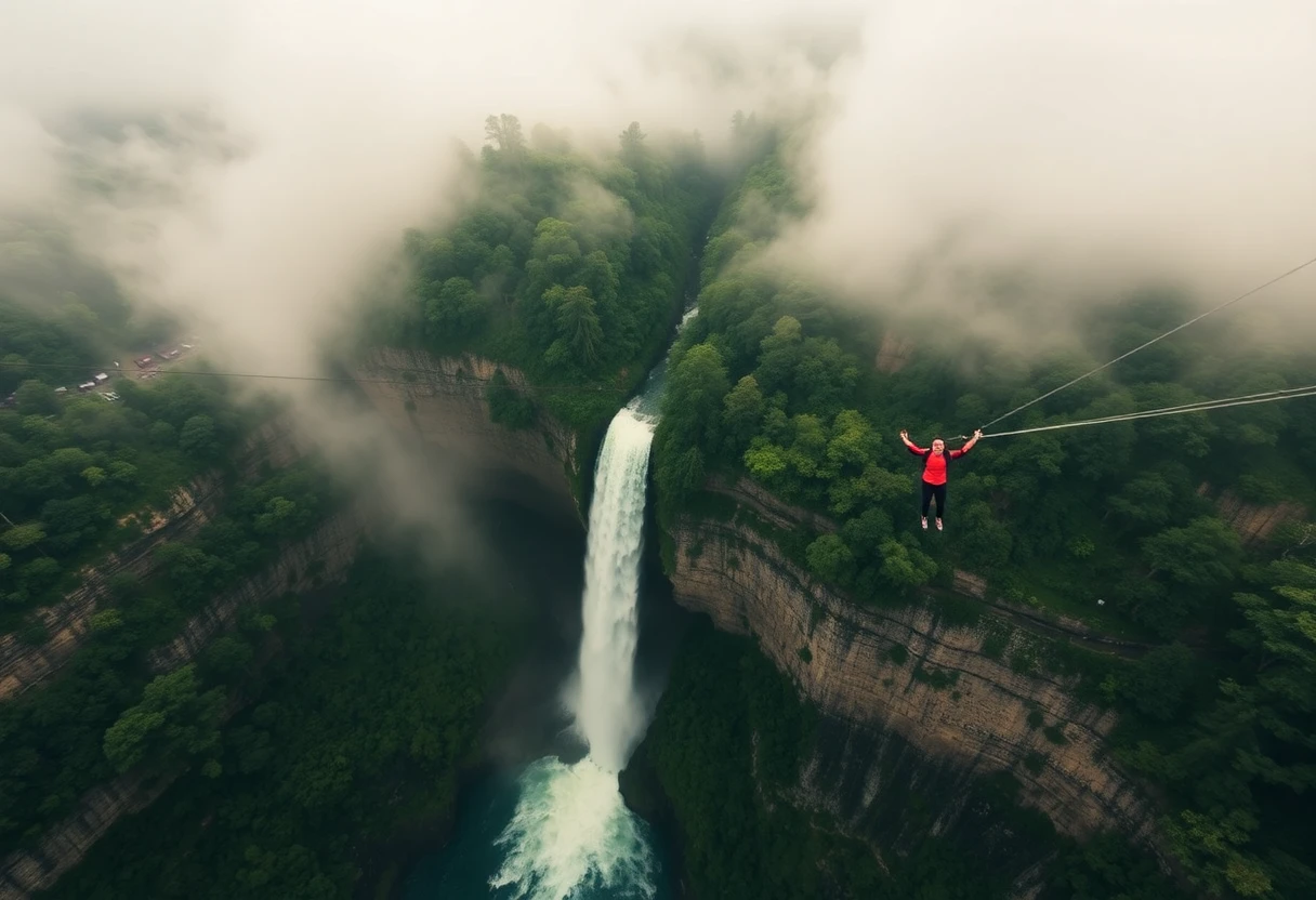 Saut à l'élastique spectaculaire depuis le haut des chutes de Triberg