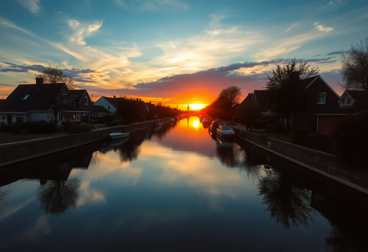 Magnifique coucher de soleil sur les canaux des Hortillonnages d'Amiens