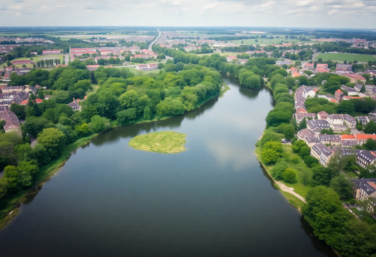 Vue aérienne du Marais poitevin, un patchwork de canaux et de verdure