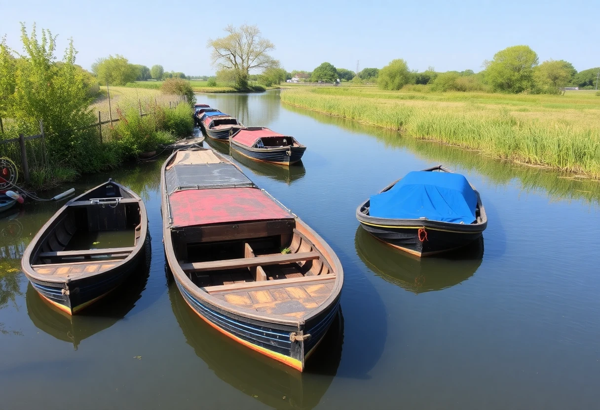 Embarcadère typique du Marais poitevin avec ses barques traditionnelles